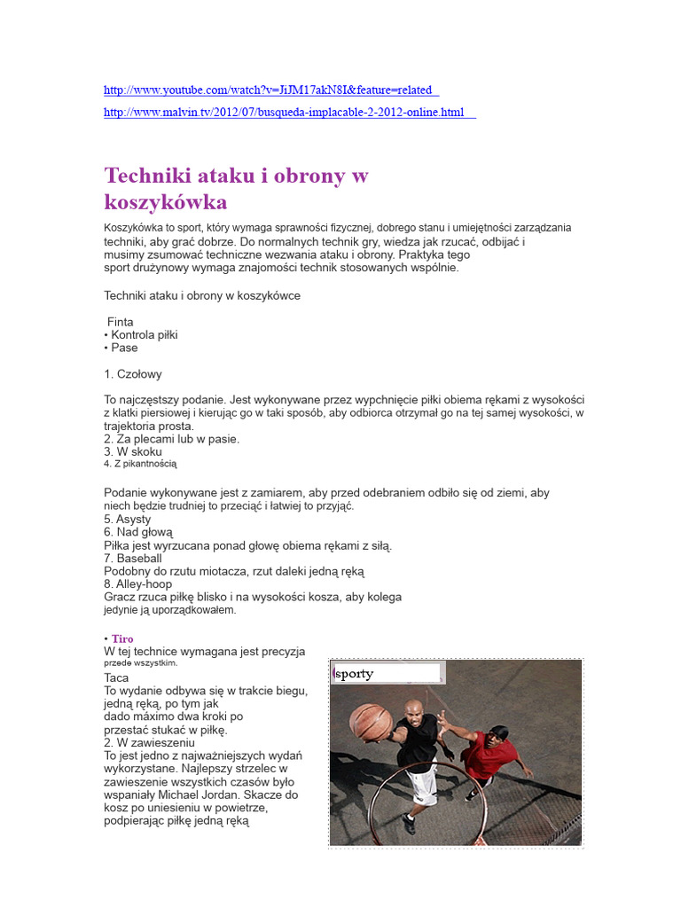 Techniki Ataku I Obrony W Koszykówce | PDF