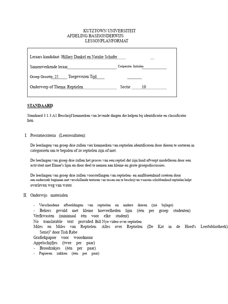 Reptielen - Les 1 Eind 2 | PDF