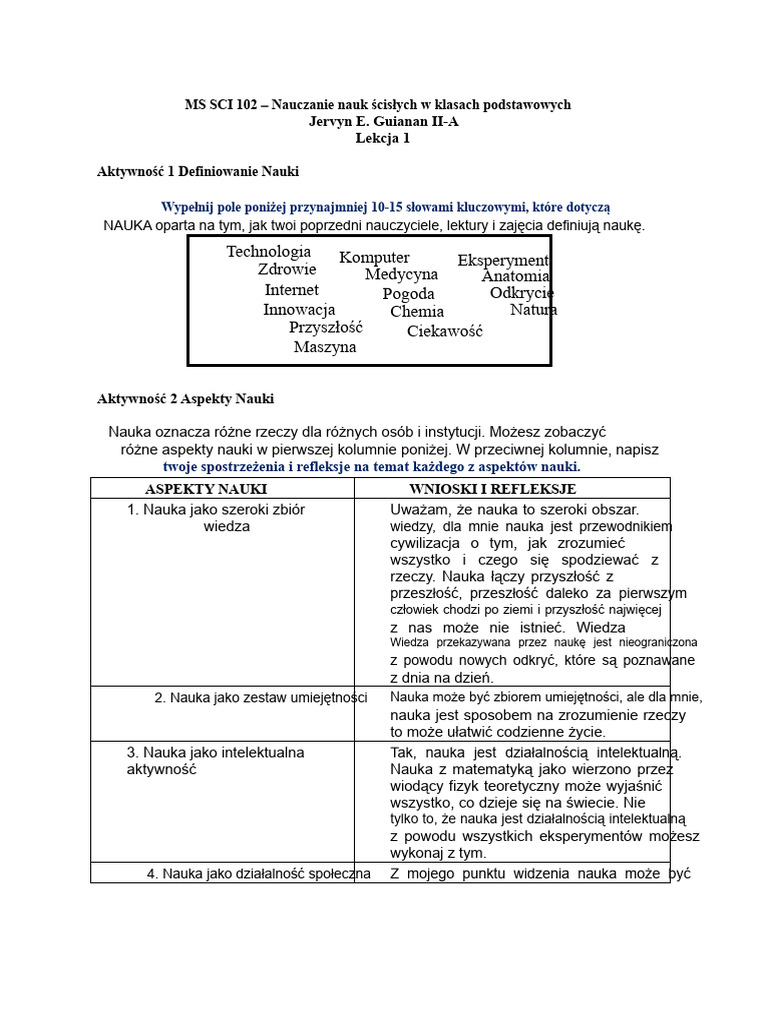 MS SCI 102-Lekcja 1 | PDF