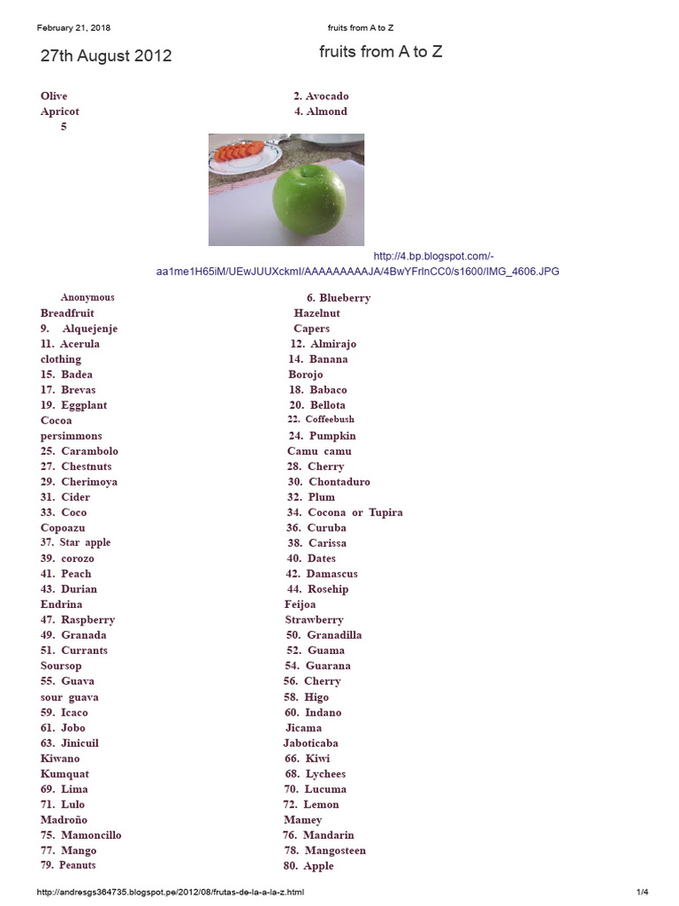 Comprehensive Fruit List A to Z | PDF | Fruit | Vegetarian Cuisine
