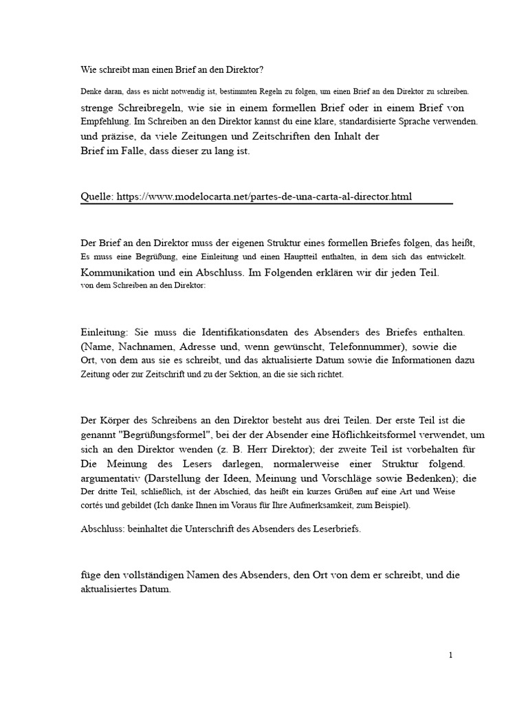 Beispiel Eines Schreibens An Den Direktor | PDF