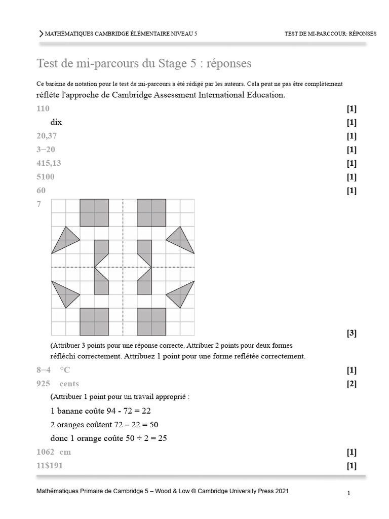 Prim Maths 5 2ed TR Mid Point Test Reponses | PDF | Mathématiques