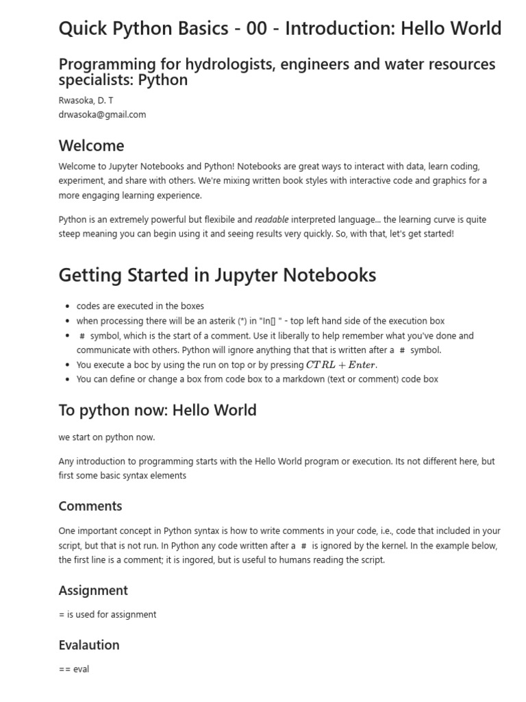 00 Quick PyBasics 00 Introduction Hello World | PDF | Reserved Word ...