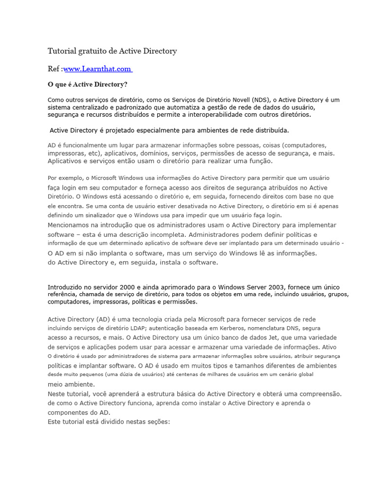 Tutorial de Active Directory - Learnthat | PDF | Diretório ativo ...