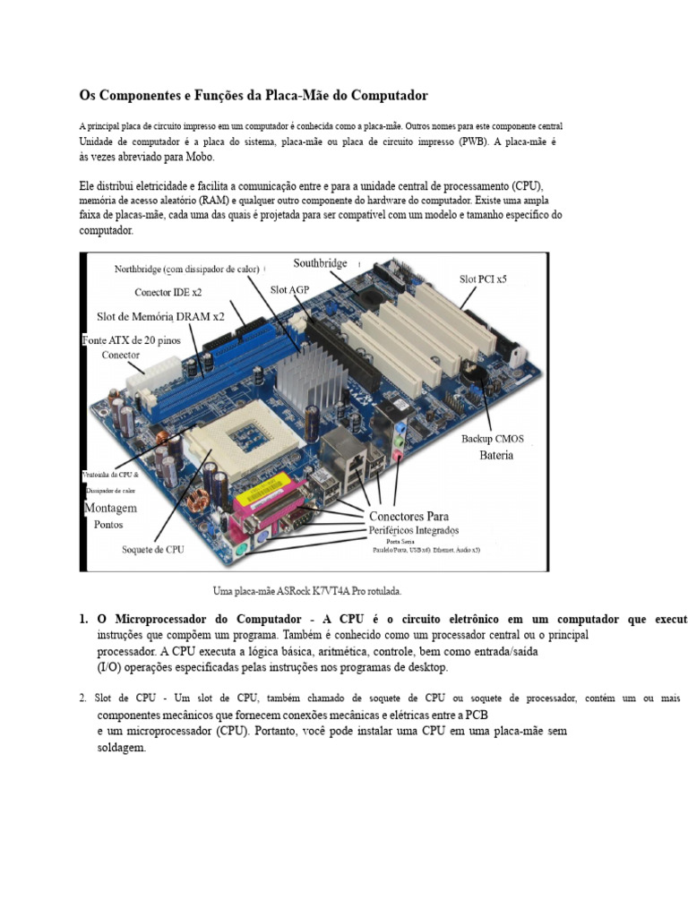 Funções da Placa-Mãe do Computador | PDF | Armazenamento de dados de ...