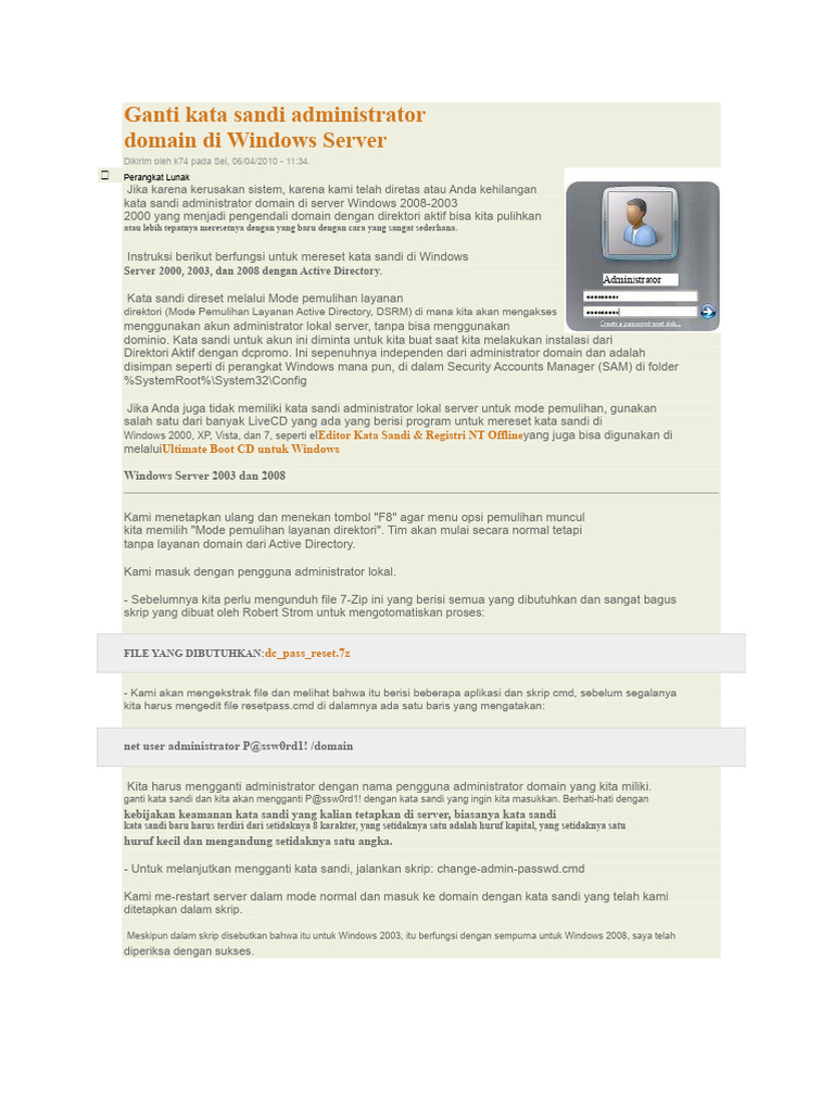 Reset Kata Sandi Administrator Domain Windows | PDF