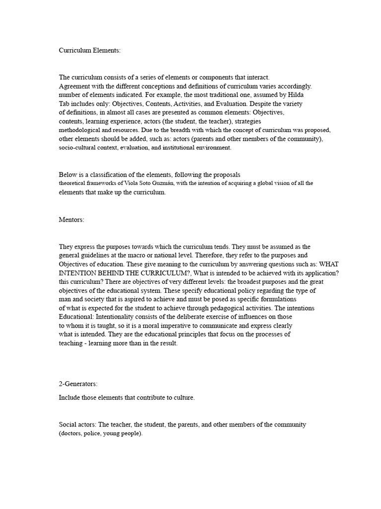 Key Elements of Curriculum Design | PDF | Curriculum | Learning
