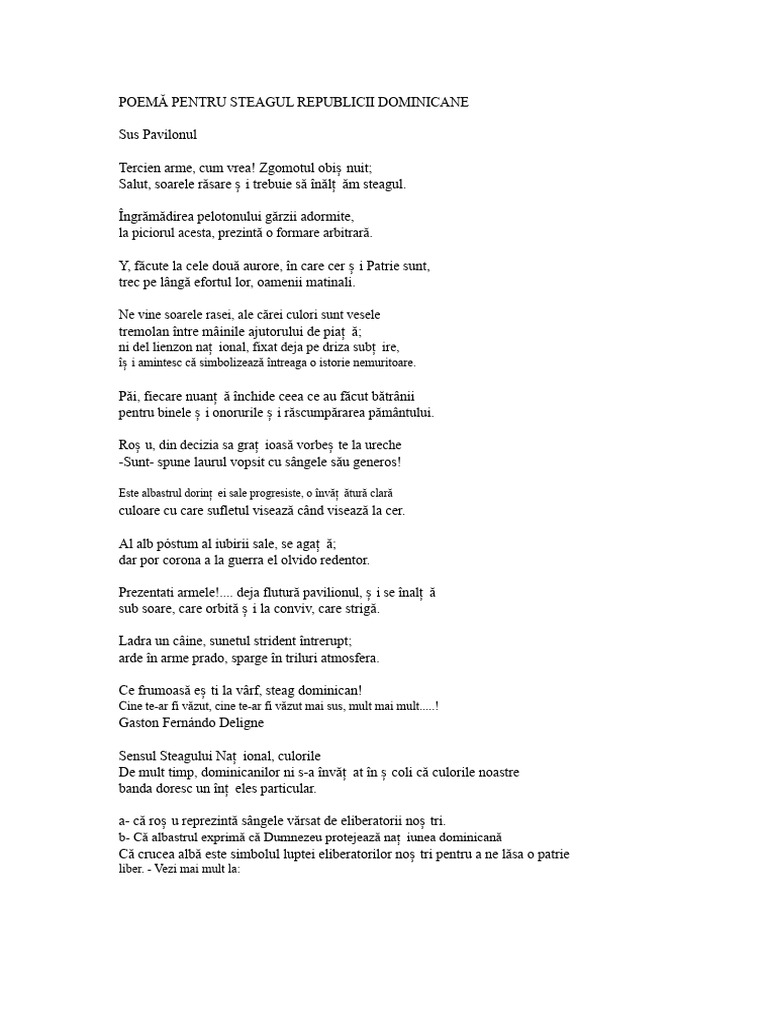 Poem Despre Steagul Republicii Dominicane | PDF