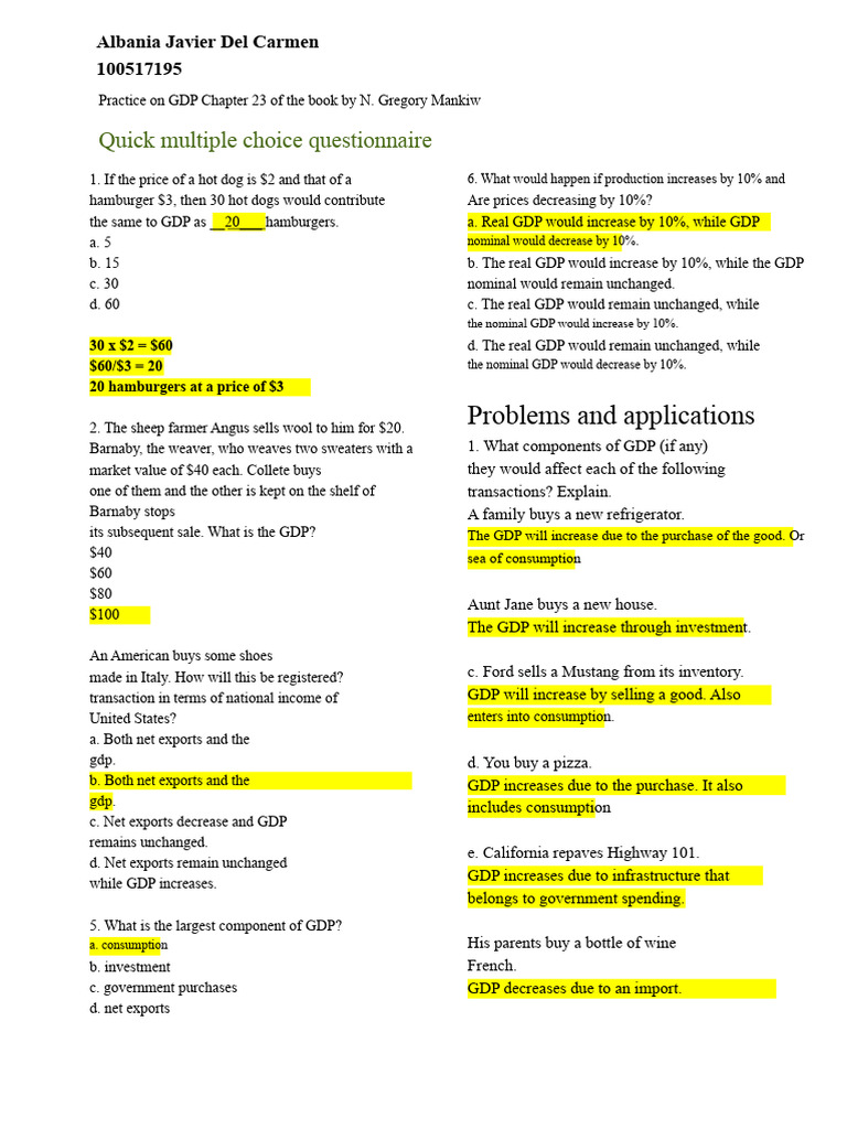 Practice On The GDP Chapter 23 | PDF | Gross Domestic Product | Economies