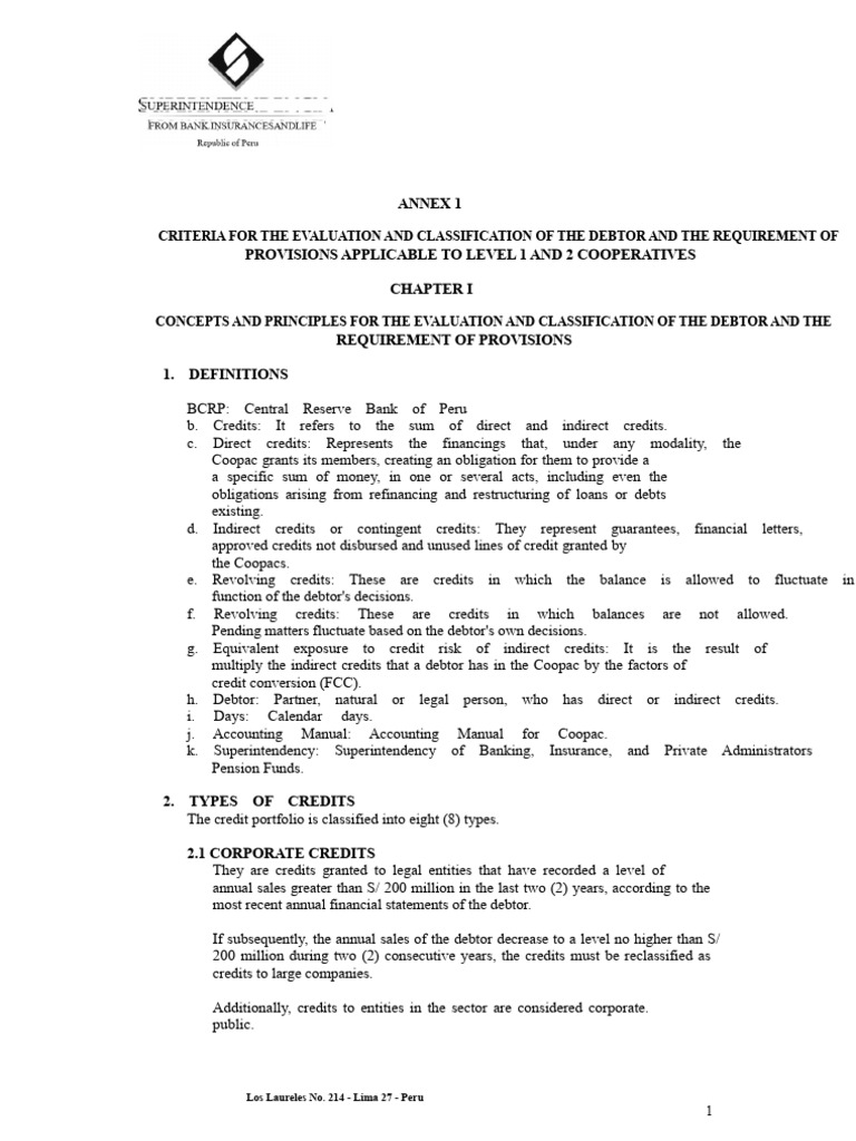 Debt Evaluation Criteria for Cooperatives | PDF | Credit | Finance ...