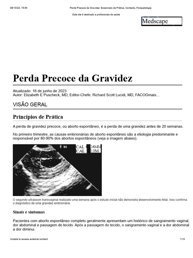 Perda Precoce da Gravidez: Causas e Diagnóstico | PDF | Gravidez | Aborto