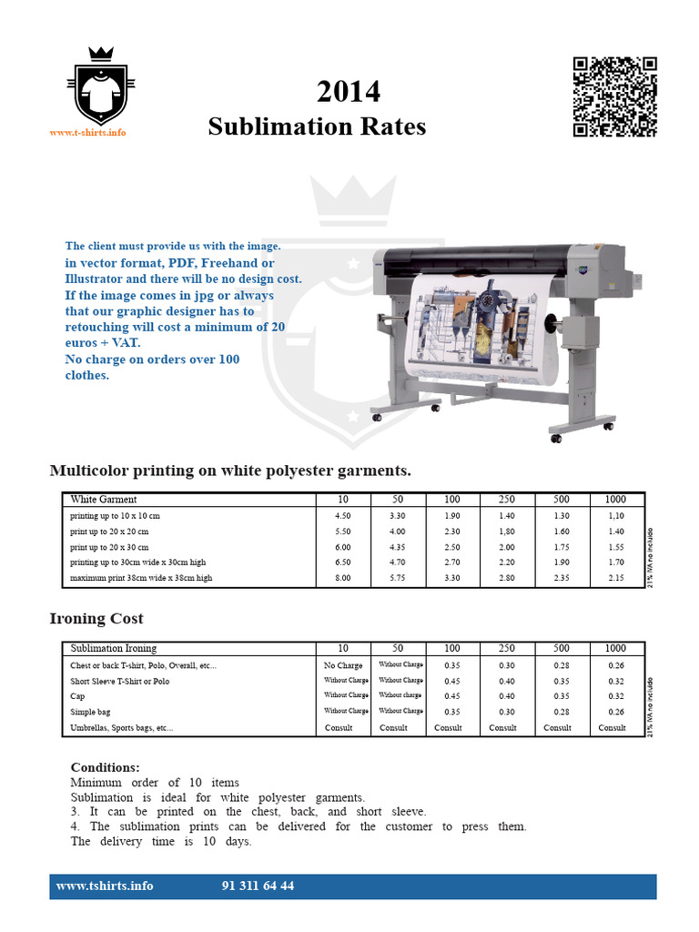 Sublimation Printing Rates 2014 | PDF | T Shirt