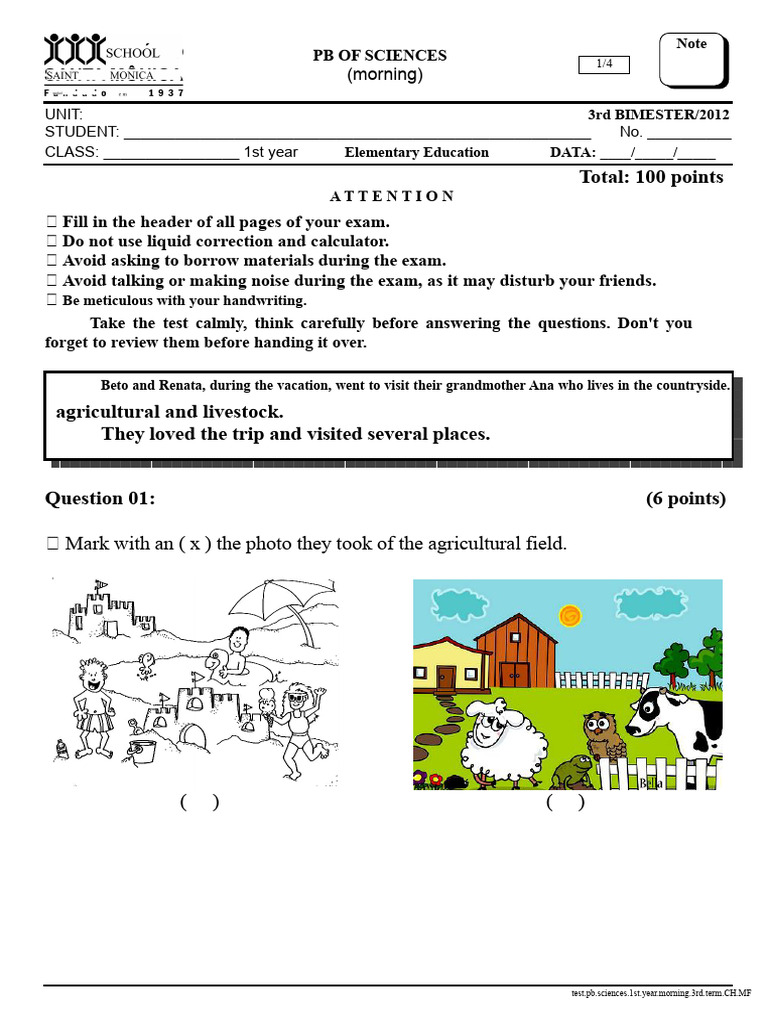 Test PB Science 1st Year Morning 3rd Term | PDF | Agriculture