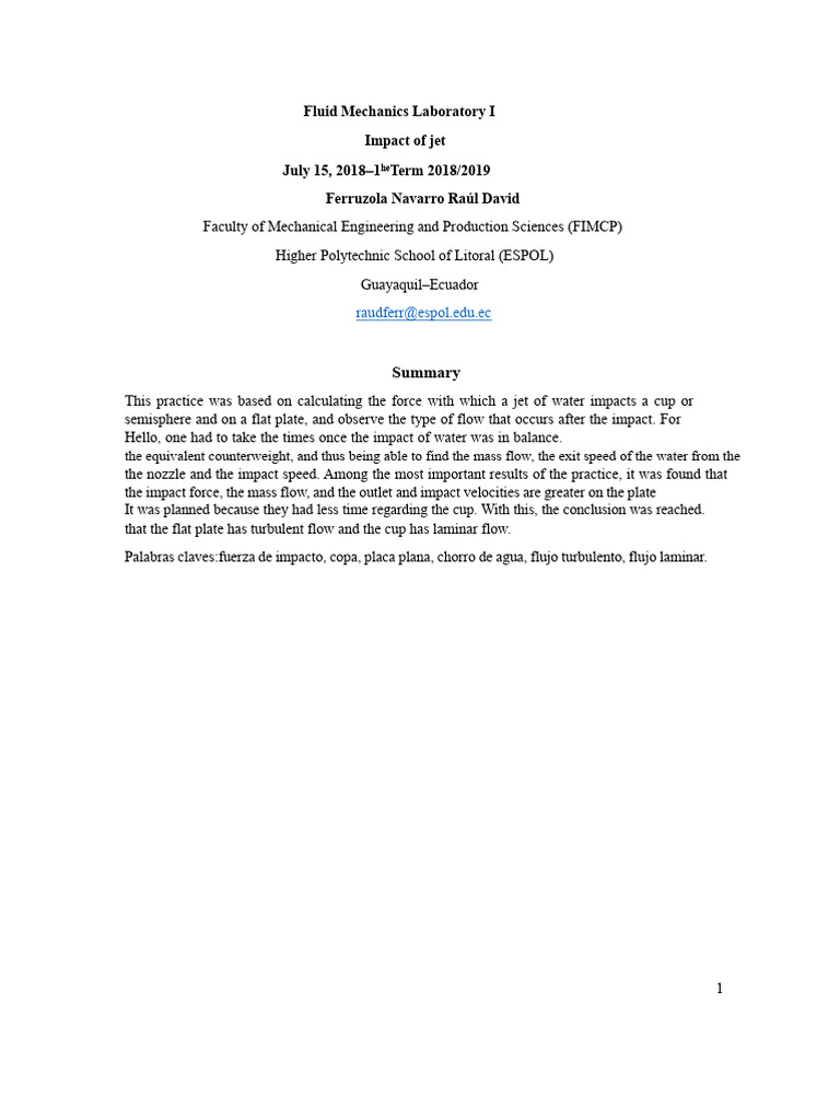 Report 3 - Impact of Jet | PDF | Force | Fluid Dynamics