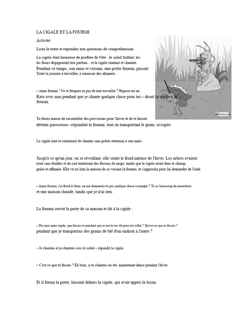 Fable : La cigale et la fourmi | PDF | Fourmi
