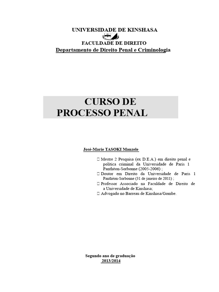Processo Penal na Universidade de Kinshasa | PDF | Presunção de ...