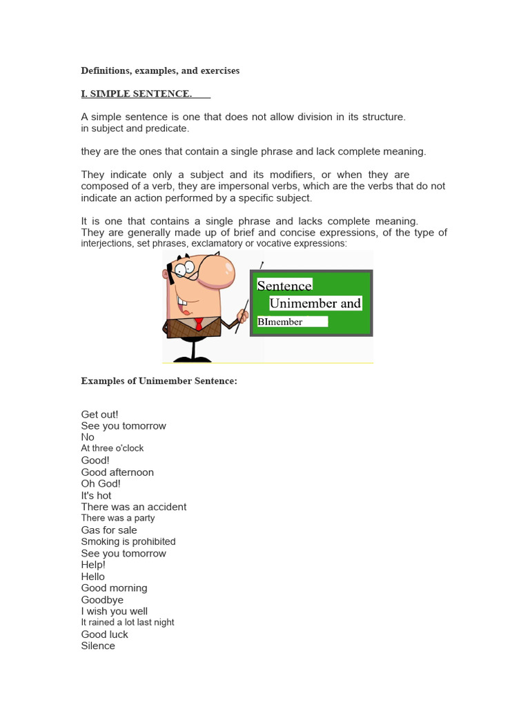 Bimembre and Unimembre Sentences | PDF | Subject (Grammar) | Predicate ...