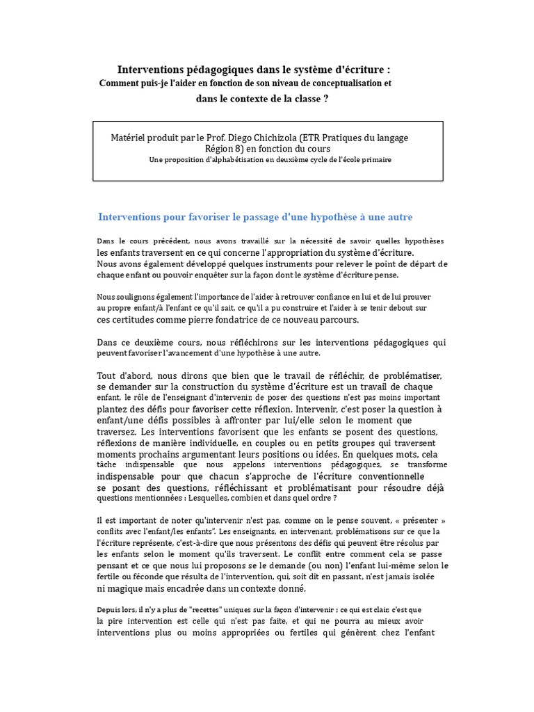 Interventions pédagogiques pour l'écriture | PDF | Pédagogie | Syllabe