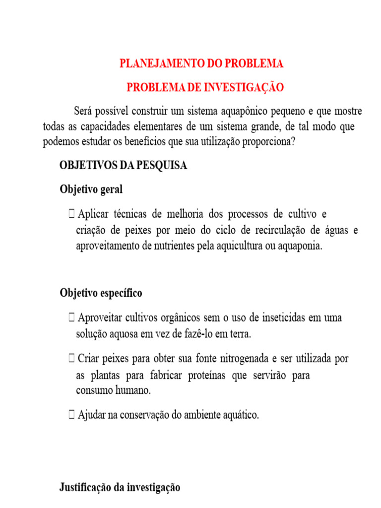 Formulação Do Problema | PDF | Aquaponia | Agricultura