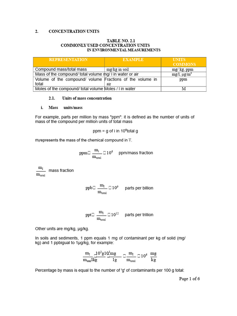 Common Concentration Units in Environmental Measurements | PDF | Mole ...