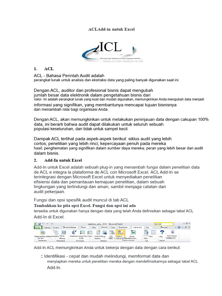 ACL Add-In Excel: Analisis Data Efisien | PDF