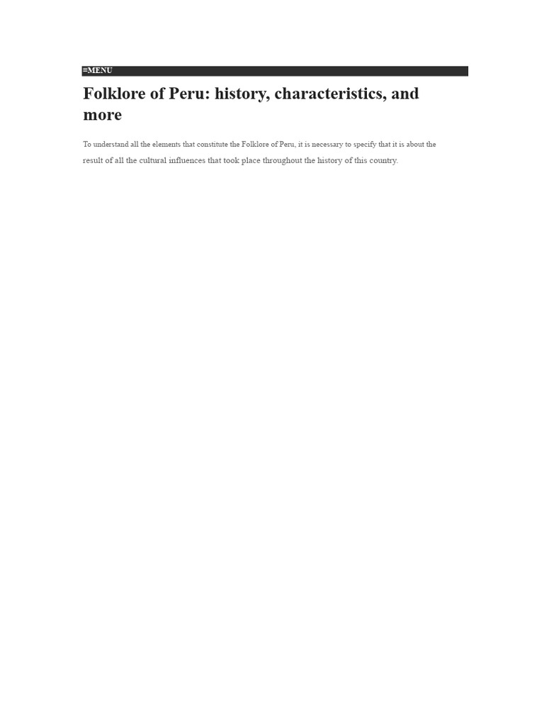 Peruvian Folklore | PDF | Peru