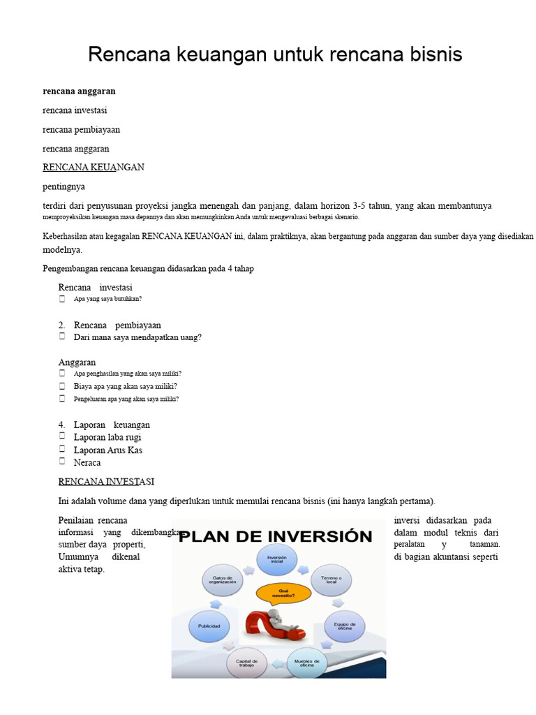 Rencana Keuangan Bisnis: Investasi & Anggaran | PDF