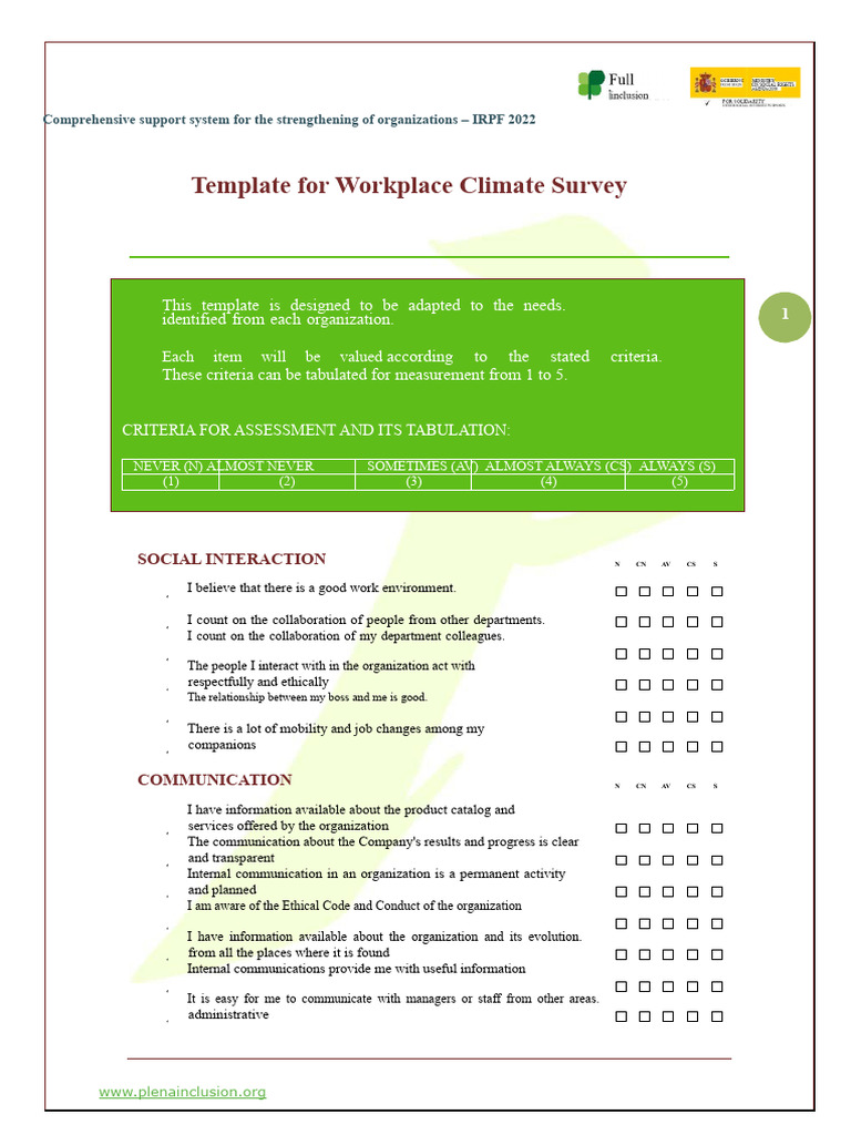Workplace Climate Survey Template 2022 | PDF | Leadership | Marketing