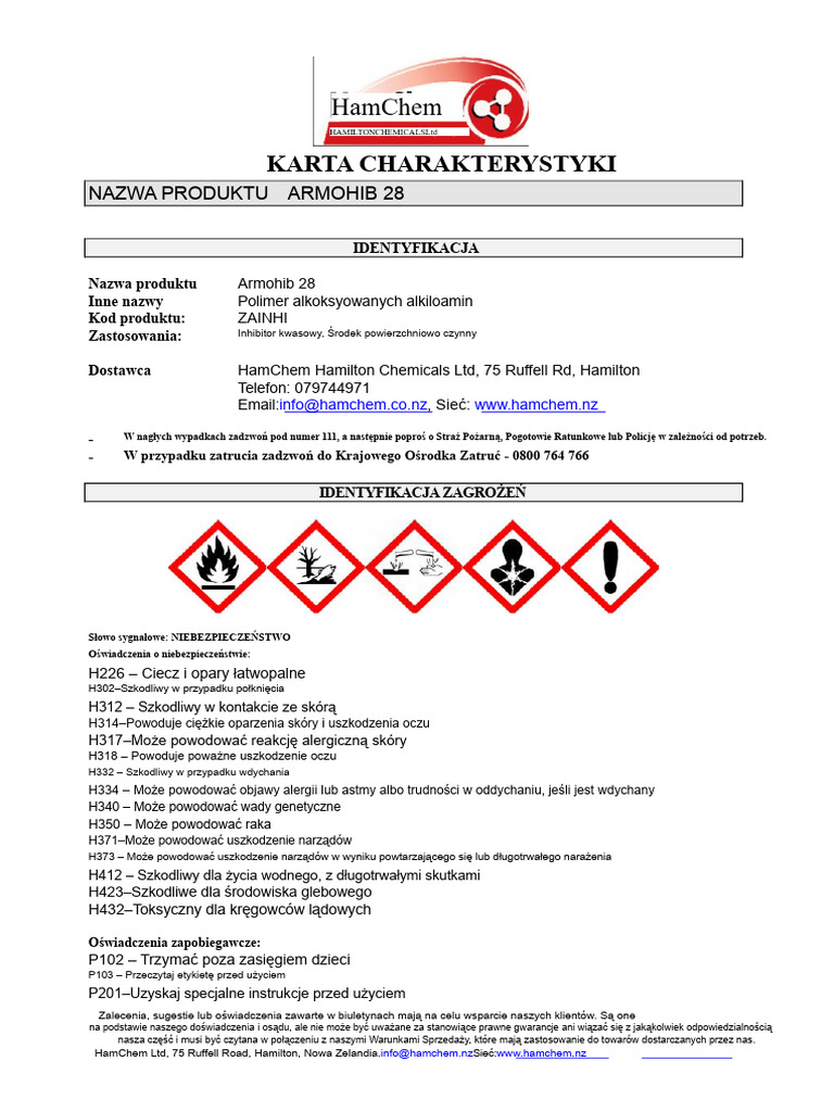 MSDS Armohib 28 (Inhibitor Korozji) | PDF