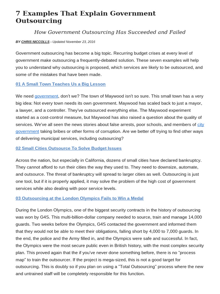 7 Examples of Government Outsourcing | PDF | Outsourcing | Police
