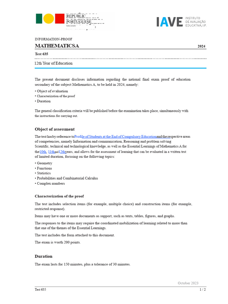 IP EX MatA635 2024 - Net | PDF | Multiple Choice | Mathematics