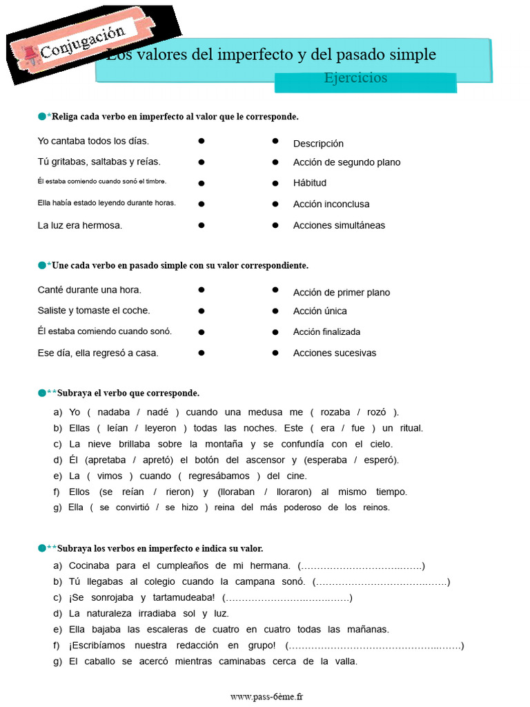 Valores del imperfecto y pasado simple | PDF