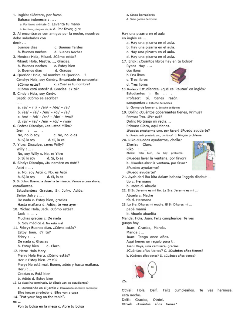 Examen UTS de Inglés para El Cuarto Grado de Primaria | PDF