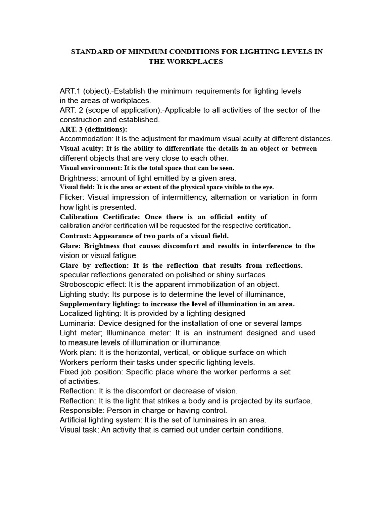 Minimum Lighting Standards for Workplaces | PDF | Lighting ...