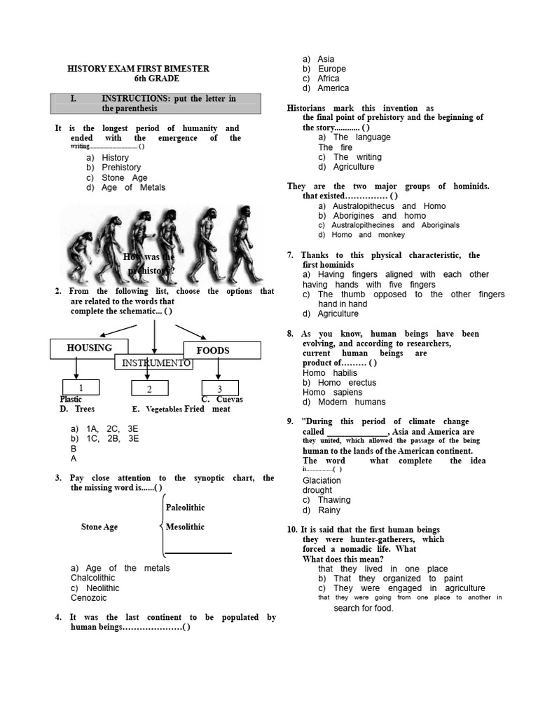 History Exam First Bimester | PDF | Adolescence | Lucy (Australopithecus)