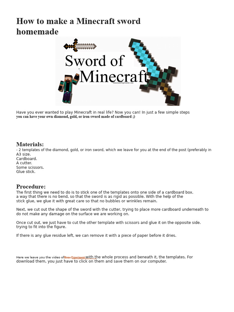 How To Make A Homemade Minecraft Sword | PDF