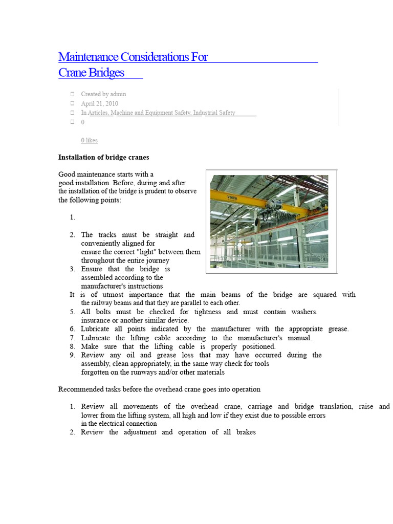 Crane Bridge Maintenance Guidelines | PDF | Crane (Machine) | Wear