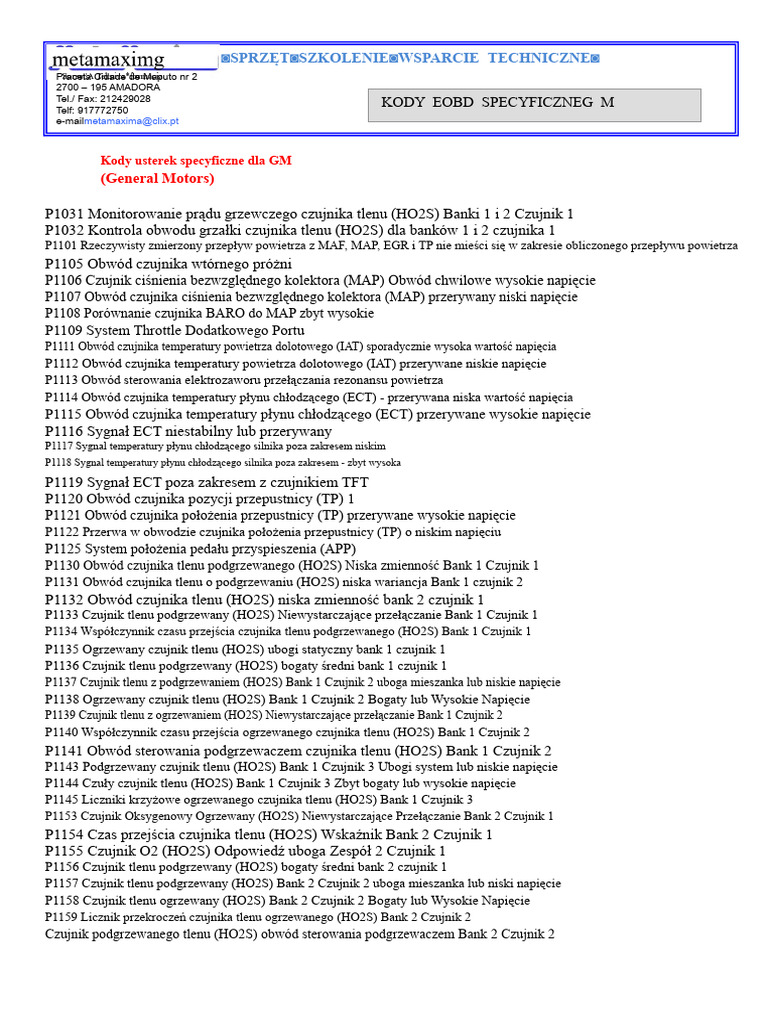 Kody EOBD GM | PDF