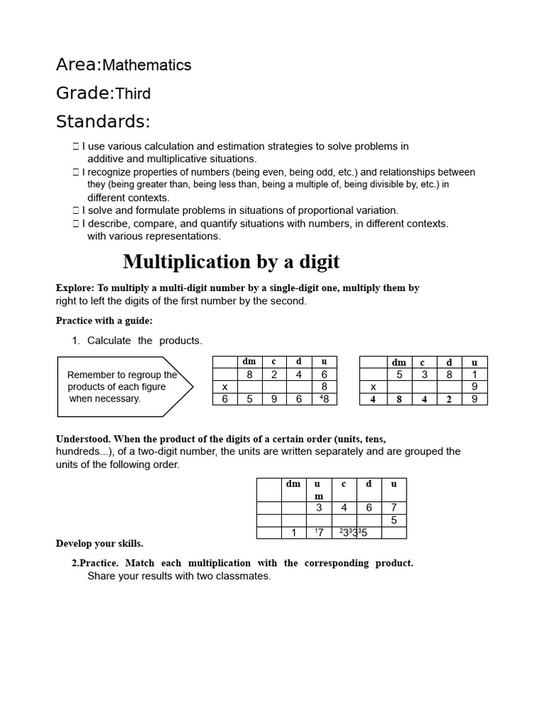 Third and Fifth Grade Multiplication Guide | PDF | Numbers | Multiplication