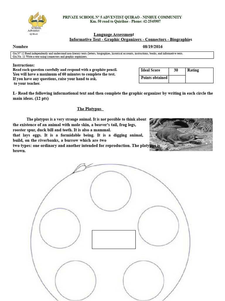Test Language Informative Text, Graphic Organizers, Biographies | PDF