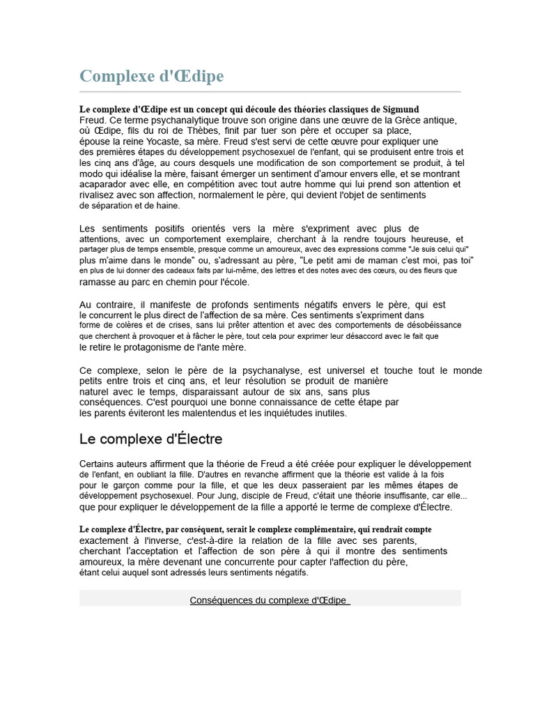 Comprendre le complexe d'Électre | PDF | Complexe d'Œdipe | Sigmund Freud