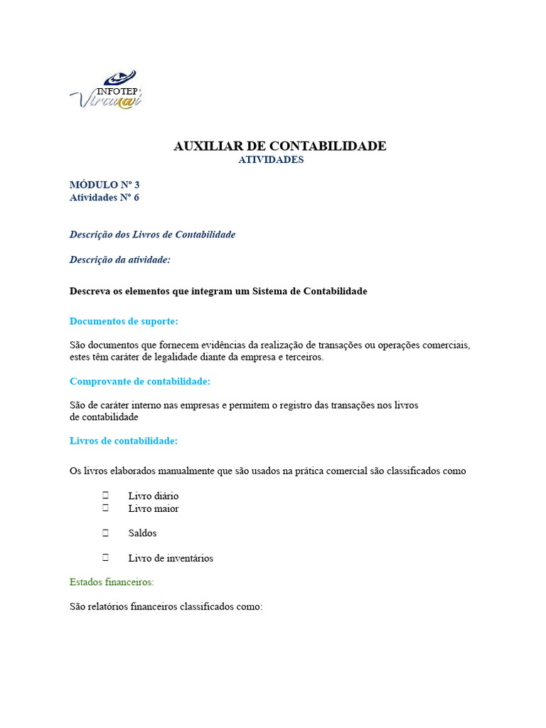 Atividade No. 6 Módulo 3 Anjo | PDF | Contabilidade | Balancete