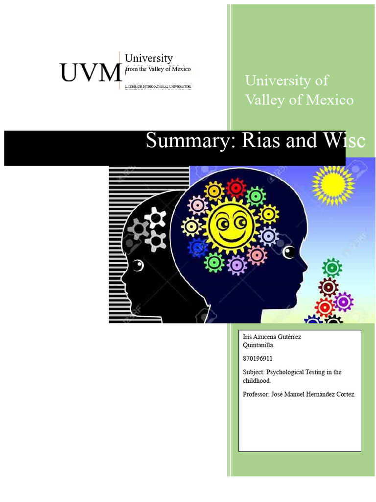 Summary Rias and Wisc | PDF | Wechsler Adult Intelligence Scale | Cognition