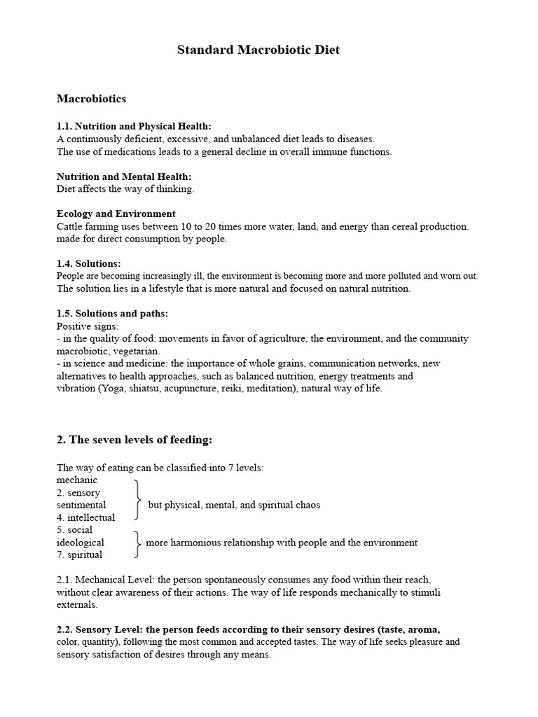 Standard Macrobiotic Diet | PDF | Cereals | Foods