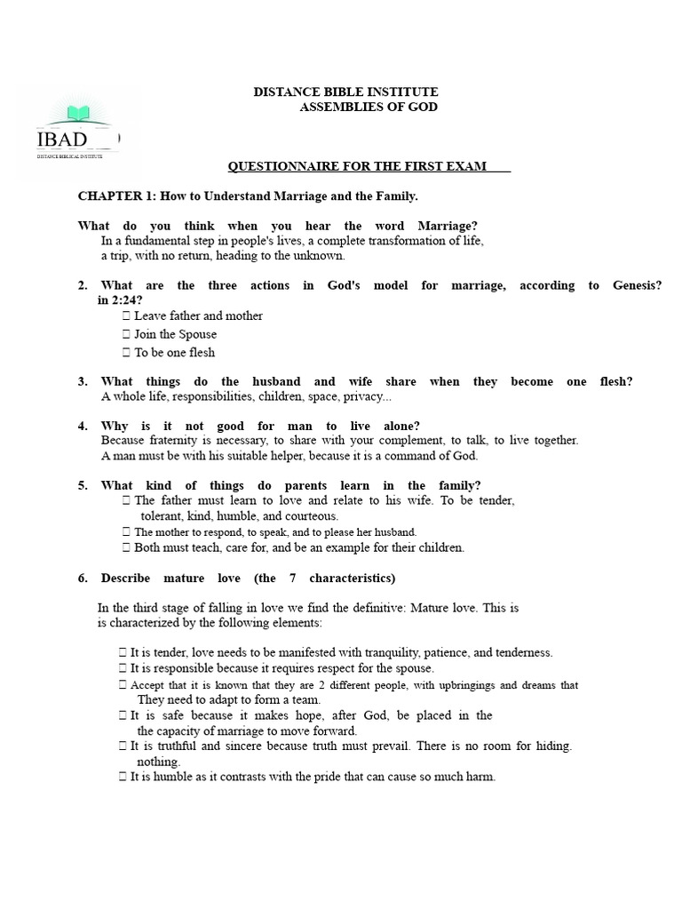 Marriage and Family Exam Questionnaire | PDF | Forgiveness | Marriage