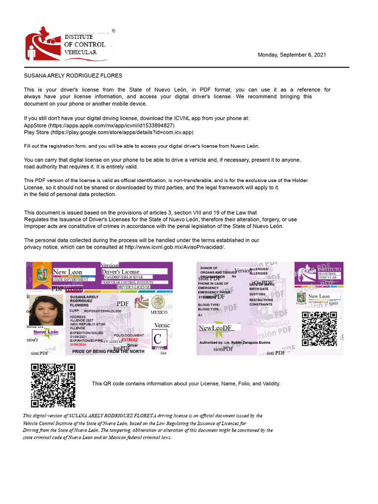 Nuevo León Digital Driver's License PDF | PDF | Driver's License | License