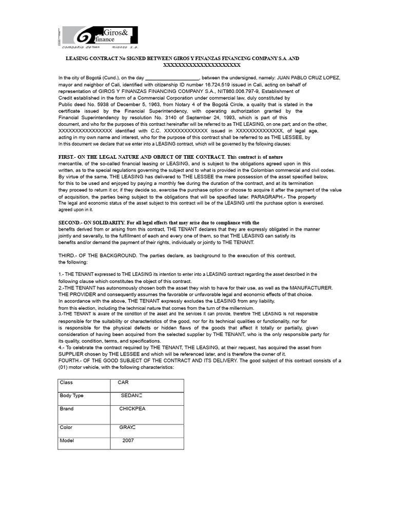 Financial Leasing Contract Template | PDF | Lease | Insurance