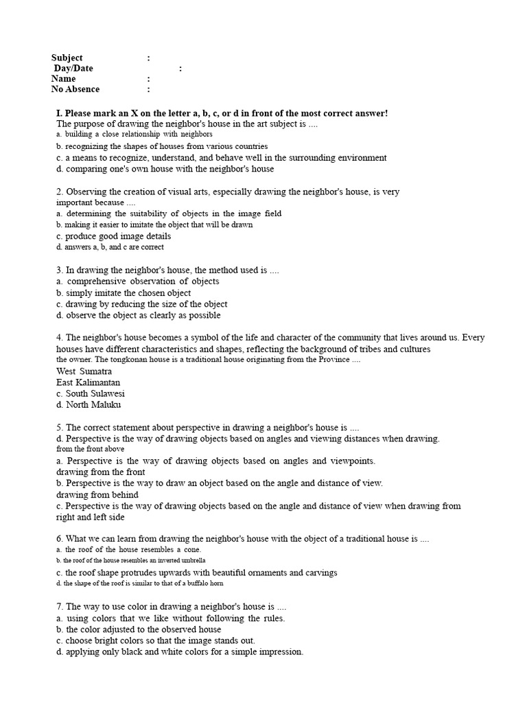 PTS - STS Questions For Visual Arts Class 4 Semester 1 Merdeka ...
