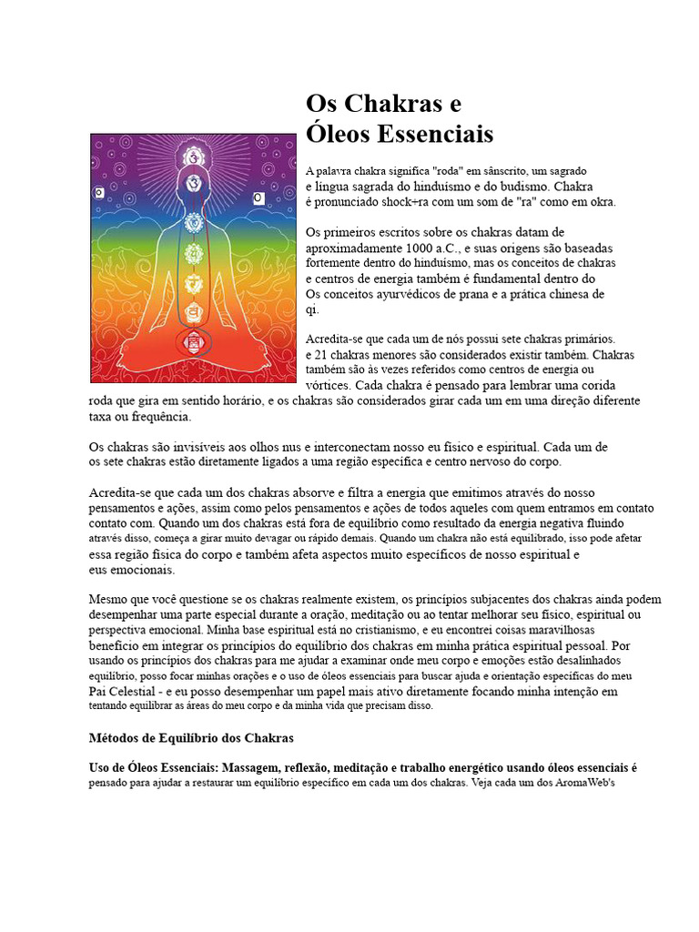 Chakras e Óleos Essenciais: Guia Completo | PDF | Chacra