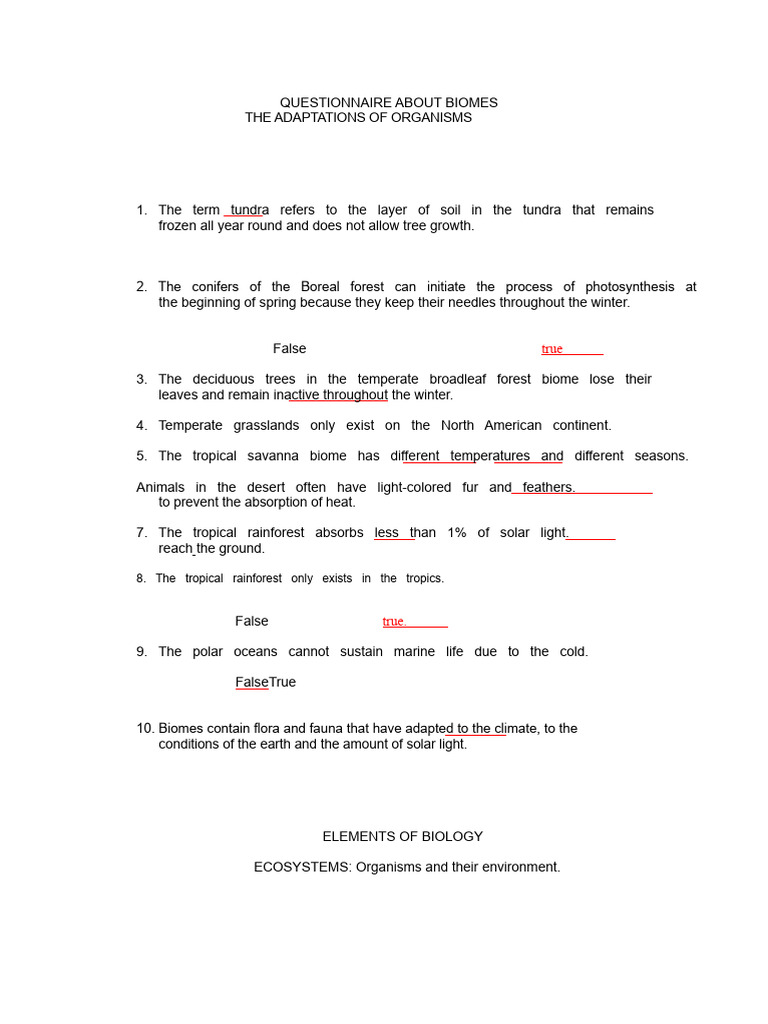Questionnaire About Biomes | PDF | Ecosystem | Forests